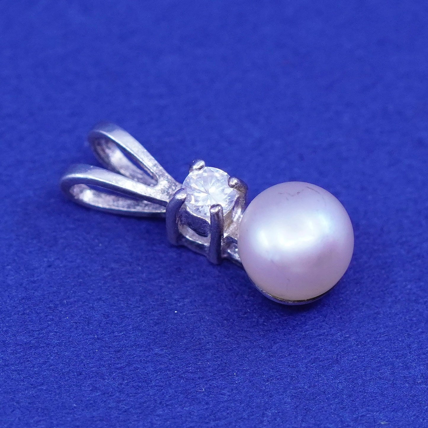 Vintage Sterling silver pendant, charm with pearl and crystal