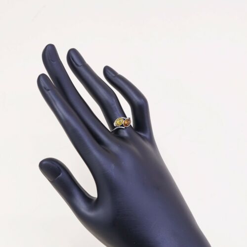 Sz 6.75, Orangle Amber Cabochon Sterling Silver Solitaire Ring, Silver Tested