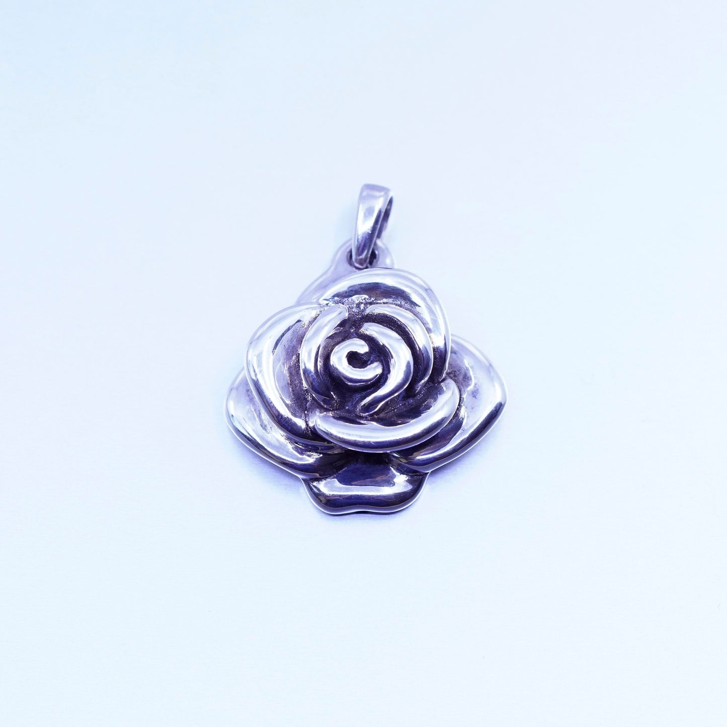 Antique Sterling silver handmade charm, 925 puffy flower pendant