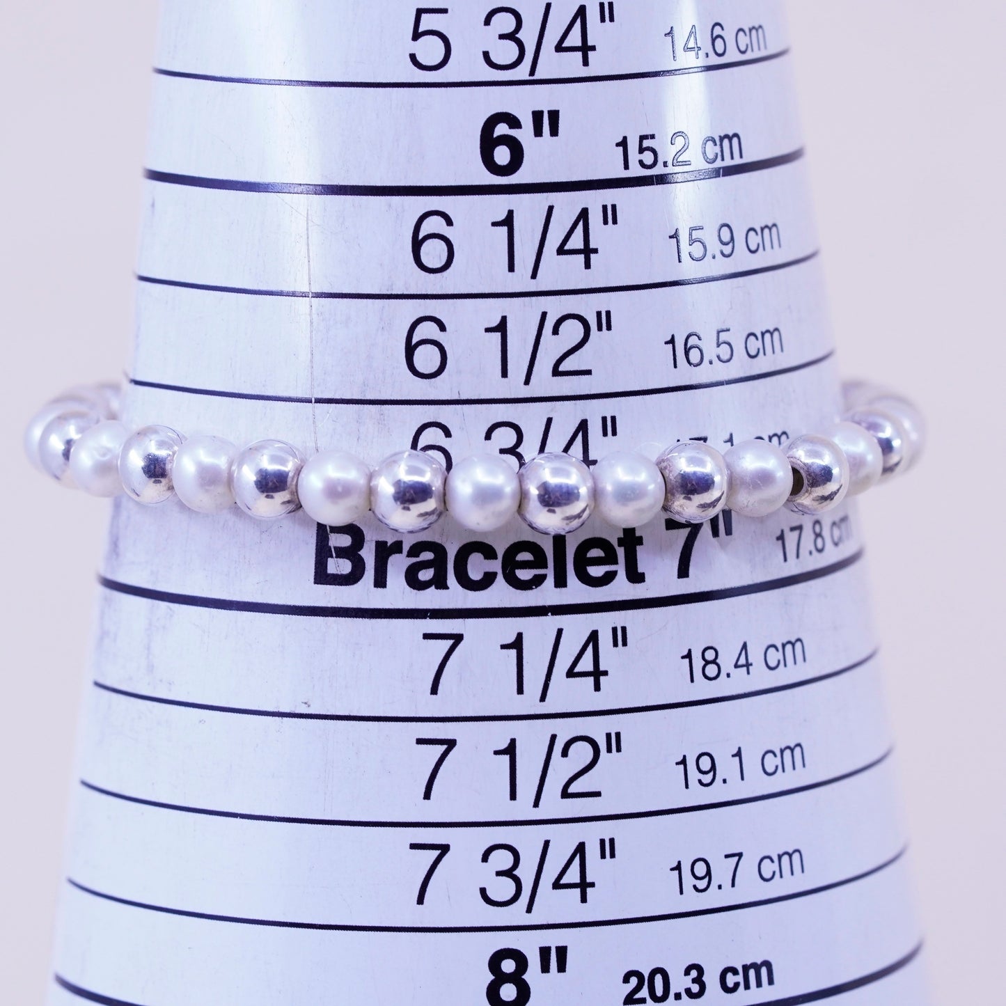 6.75”, Vintage handmade bracelet, pearl beads with 925 beads and toggle closure