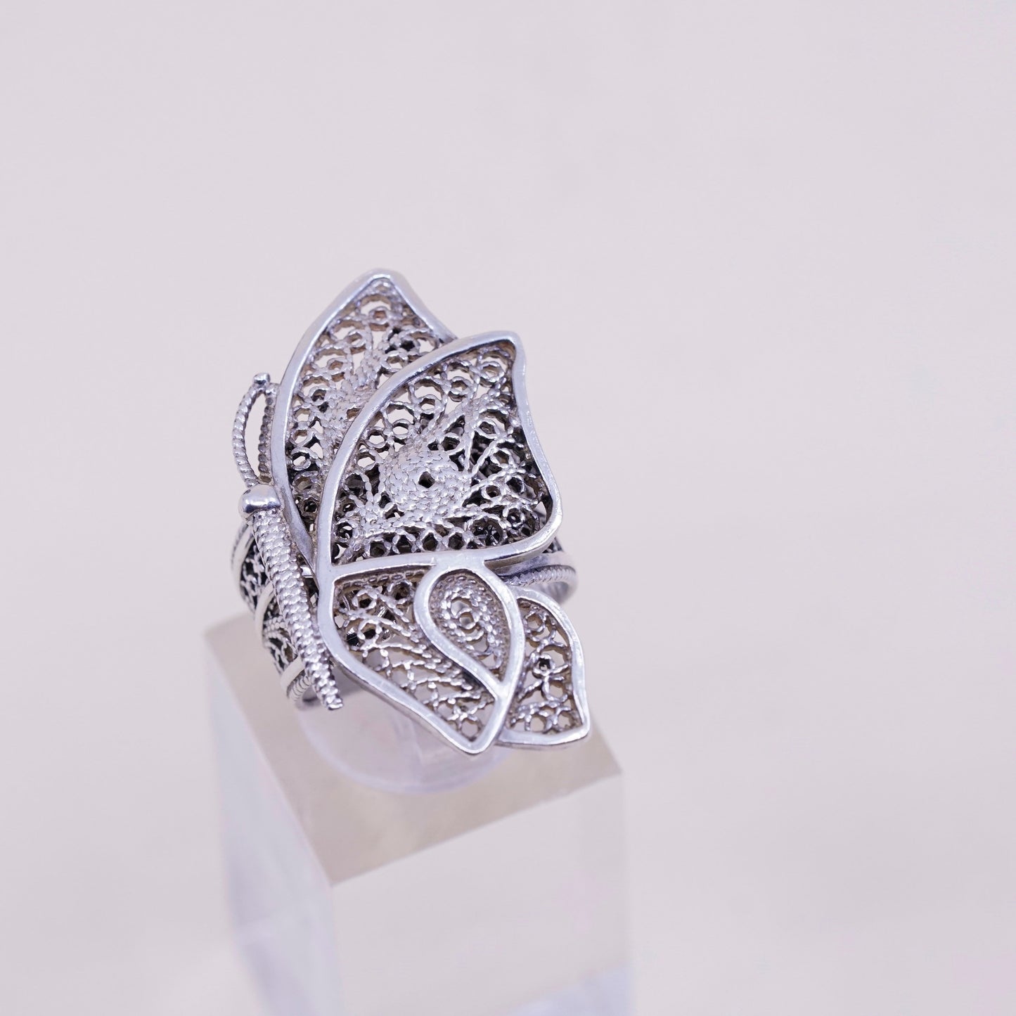 sz 7.25, Turkey DGS sterling silver handmade ring, 925 filigree butterfly band