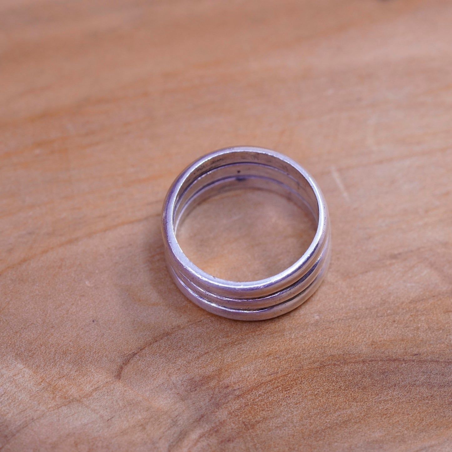 Size 6, vintage Sterling silver handmade ring, 925 ribbed band, modernist