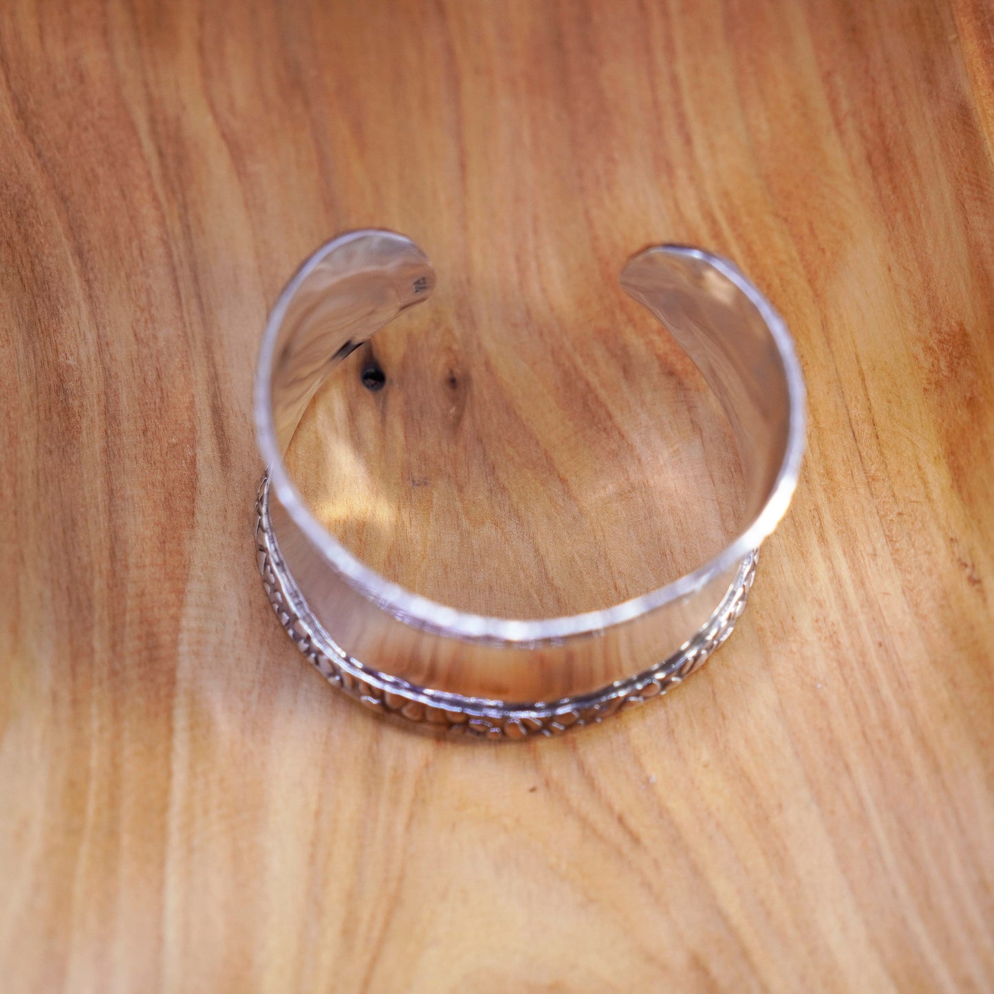 6.5”, Vintage Sterling silver handmade bracelet, wide textured 925 cuff