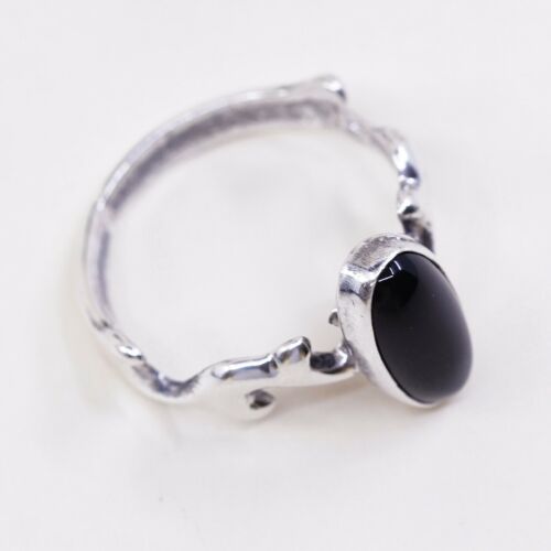 Sz 9.75, Navajo Lowell Draper Sterling 925 Silver Handmade Ring W/ Obsidian