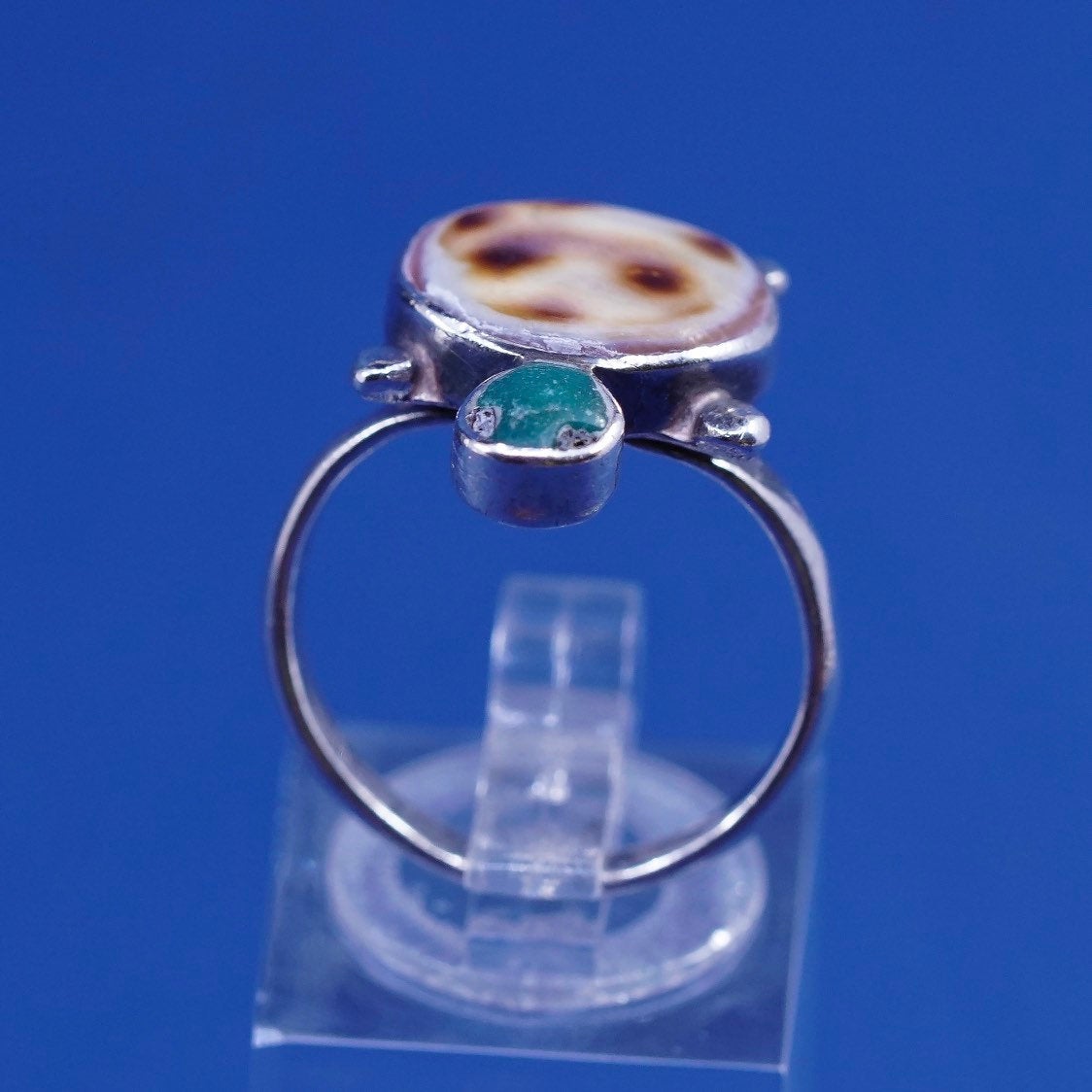 sz 7.25, Native American Sterling silver handmade ring, 925 turtle w/ turquoise