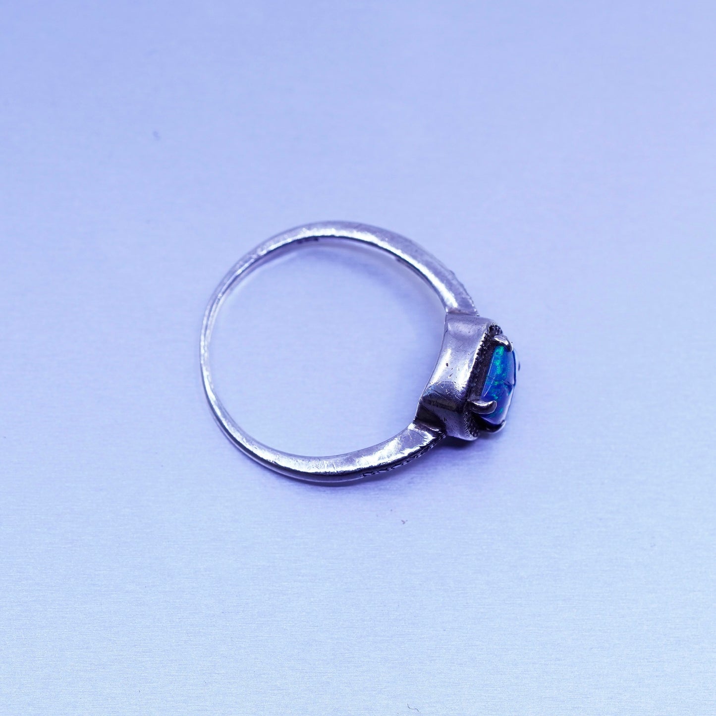 Size 7.5, vintage Sterling 925 silver handmade ring with opal and cz