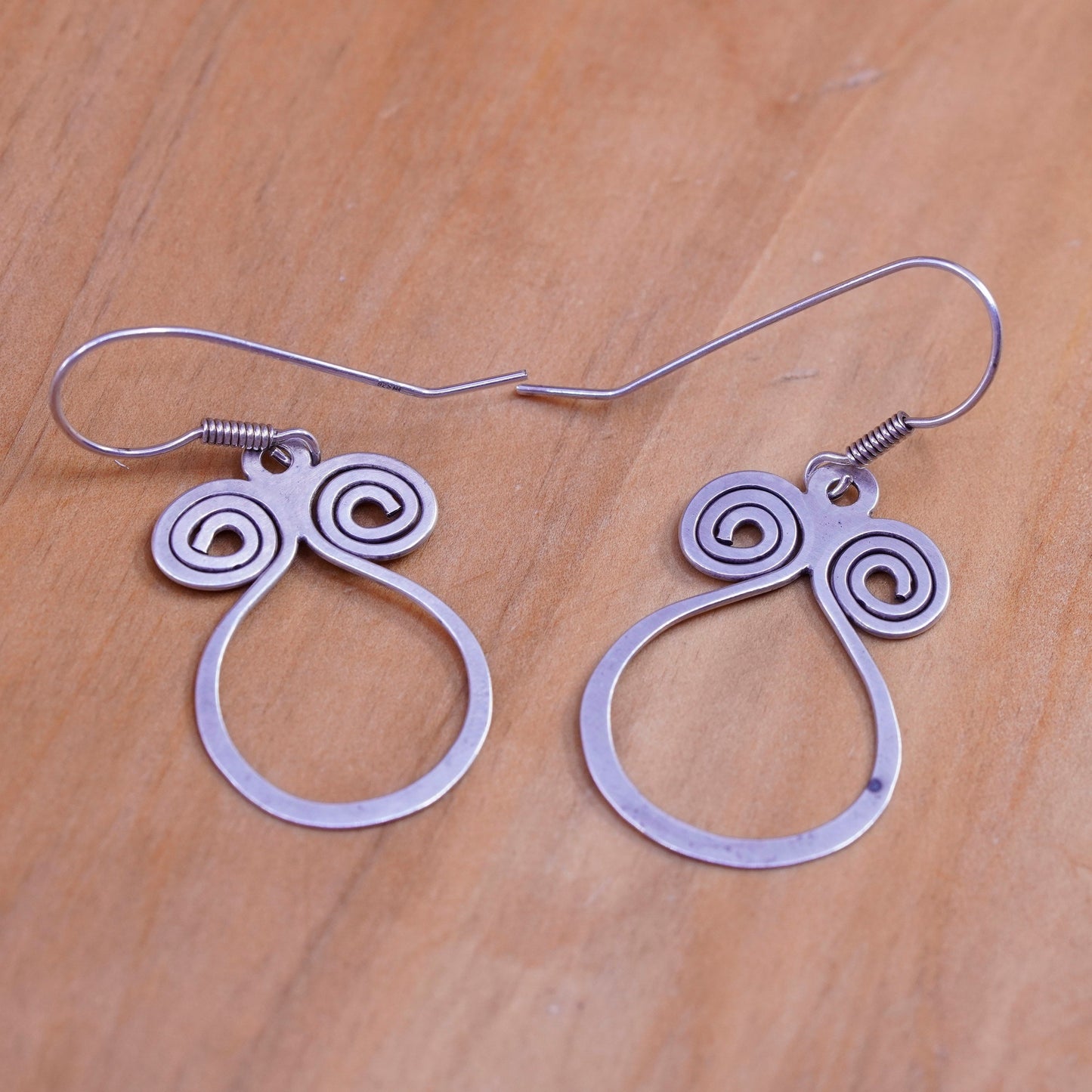 Vintage Sterling 925 silver handmade earrings with swirly dangle
