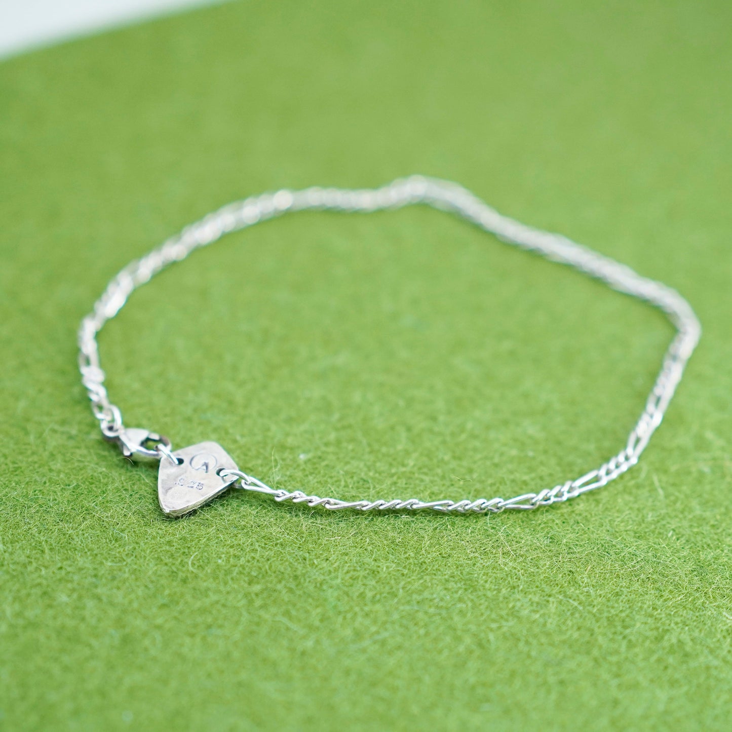 9”, sterling 925 silver bracelet, Italy figaro chain anklet with charm “ACAB