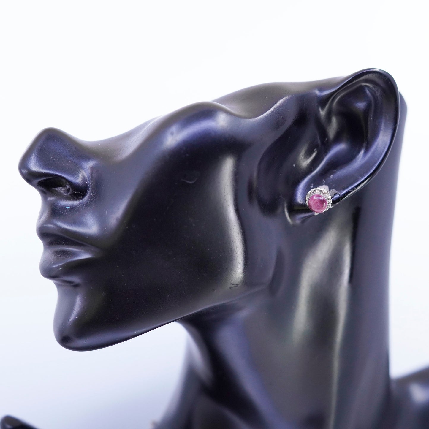 Vintage Sterling 925 silver earrings, rectangular studs with red jasper