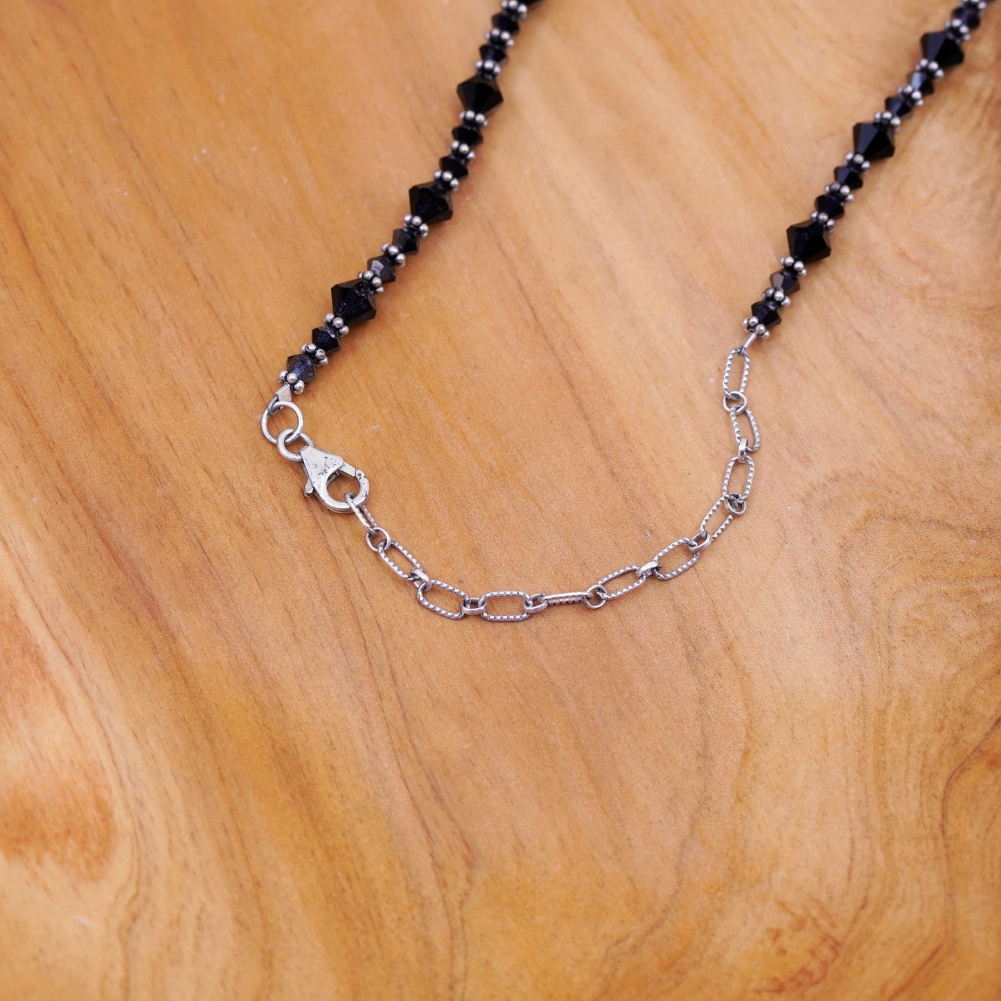 16+3” vintage sterling 925 silver handmade necklace with obsidian beads