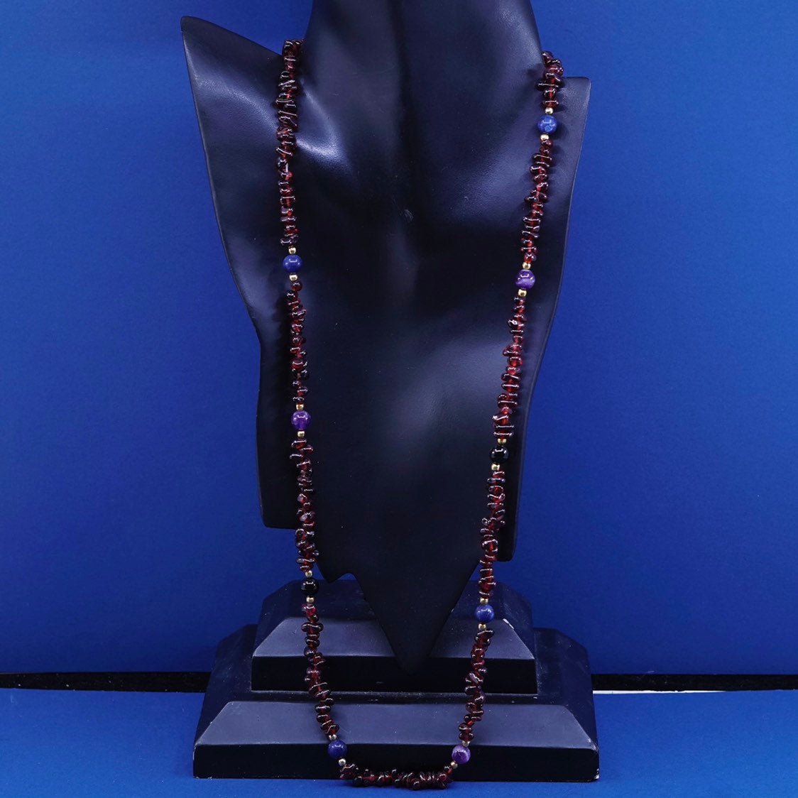 30”, vintage handmade garnet beads with brass clasp