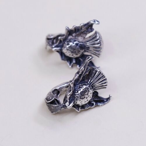 Vintage Sterling Silver Handmade Clip On, Scottish thistl 925 Dandelion Earrings