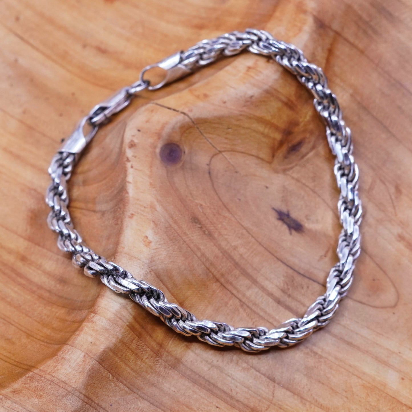 8.75”, 5mm, vintage PGDA Sterling silver bracelet, Italy 925 men’s rope chain