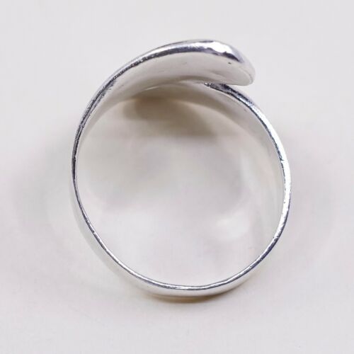Sz 6.75, Vtg Ribbed Sterling Silver Handmade Wrap Ring, Stamped 925
