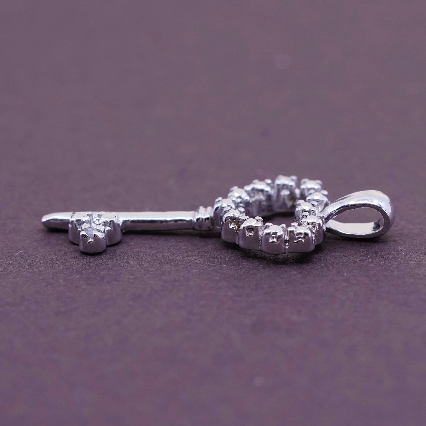 Vintage Sterling silver handmade pendant, solid 925 silver key with Cz