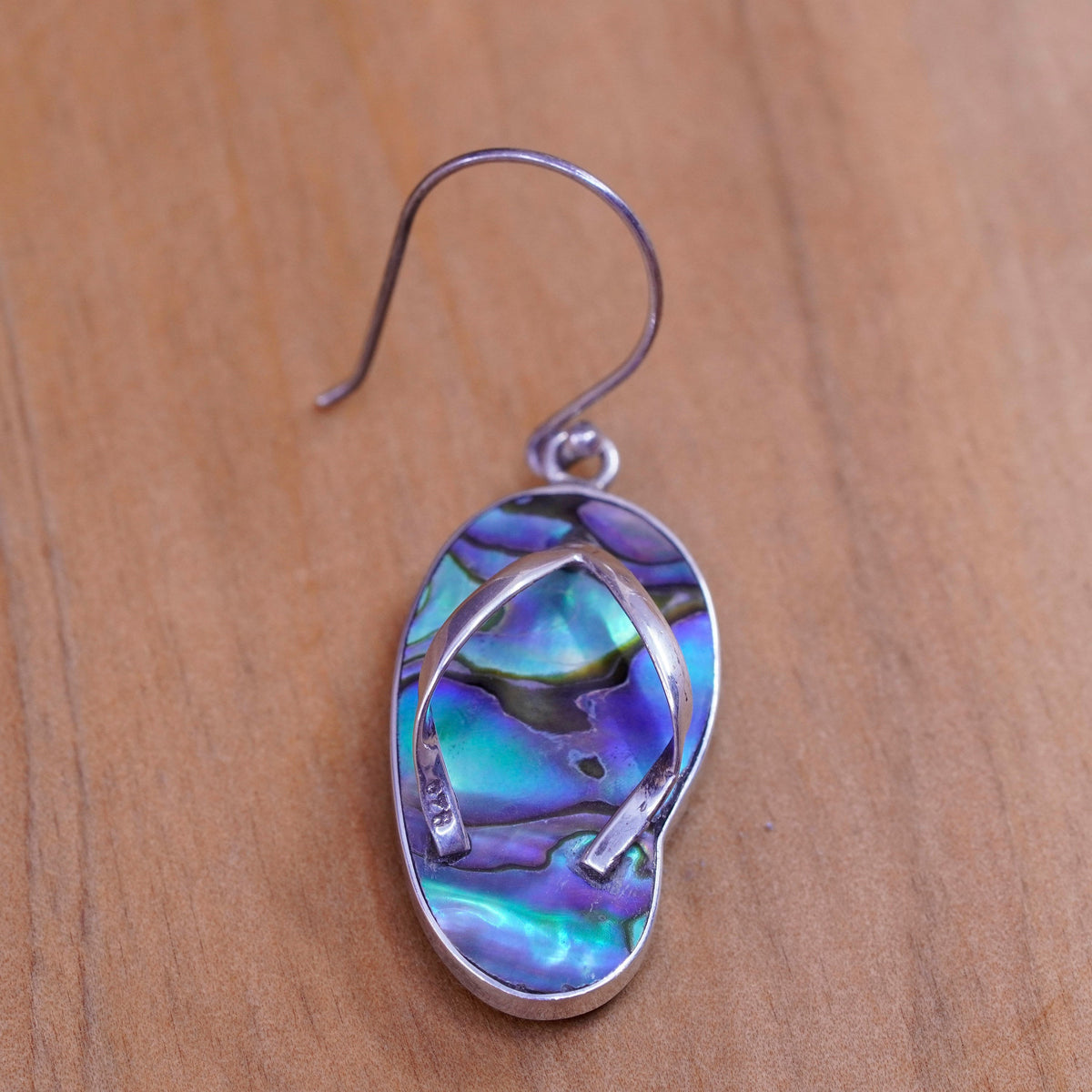 Vintage Sterling 925 silver handmade sandal flip flop earrings with abalone