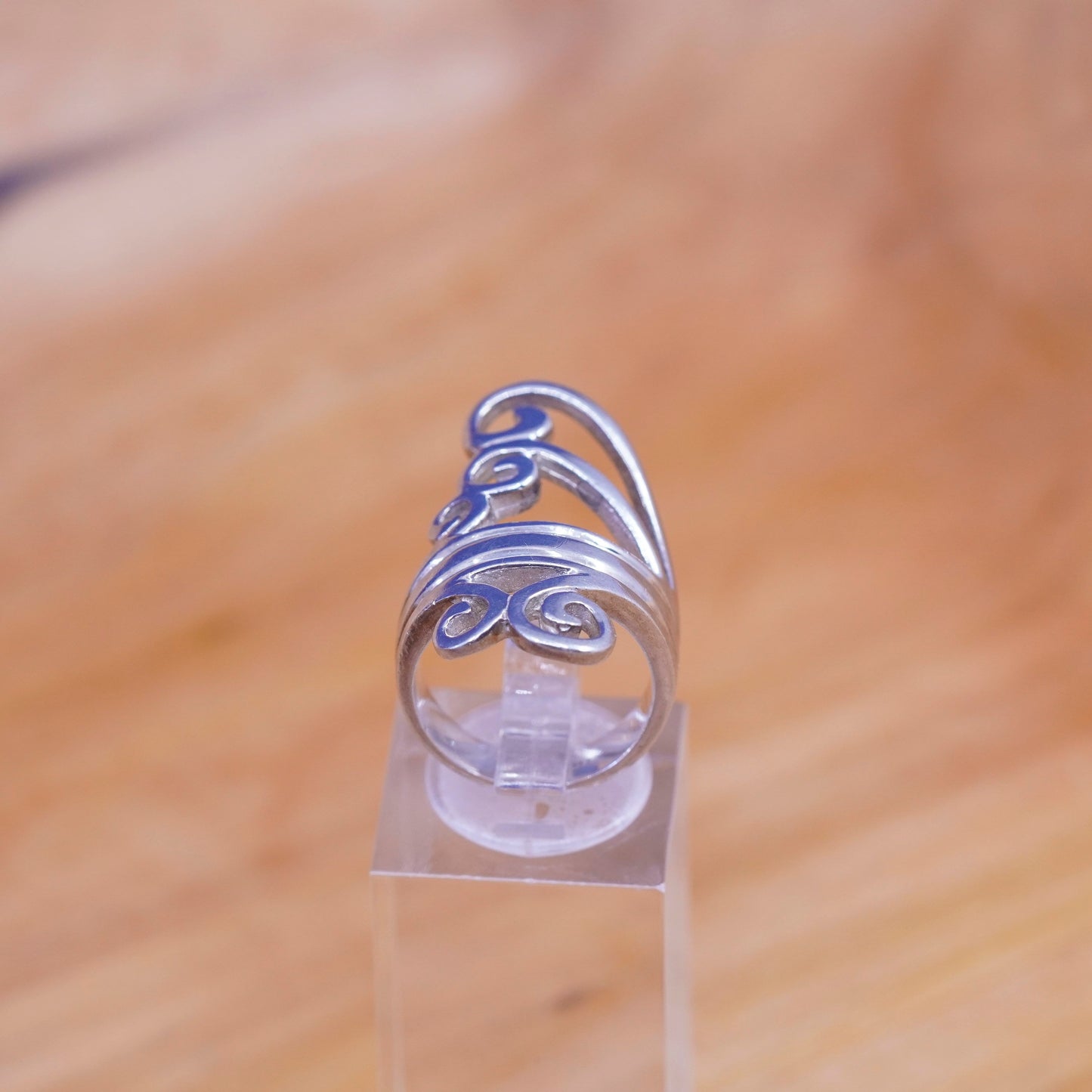 Size 5, vtg Sterling silver handmade ring, southwestern 925 filigree swirl band