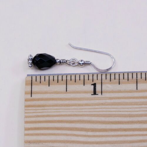 Vtg Southwestern Sterling 925 Silver Handmade Earrings W/ Obsidian Bead