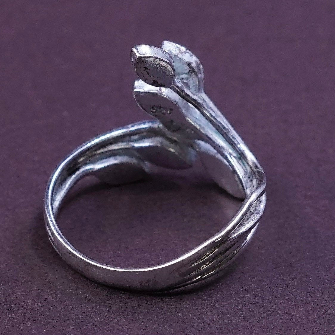 sz 6.75, vtg sterling silver handmade ring southwestern 925 leaves w/ marcasite
