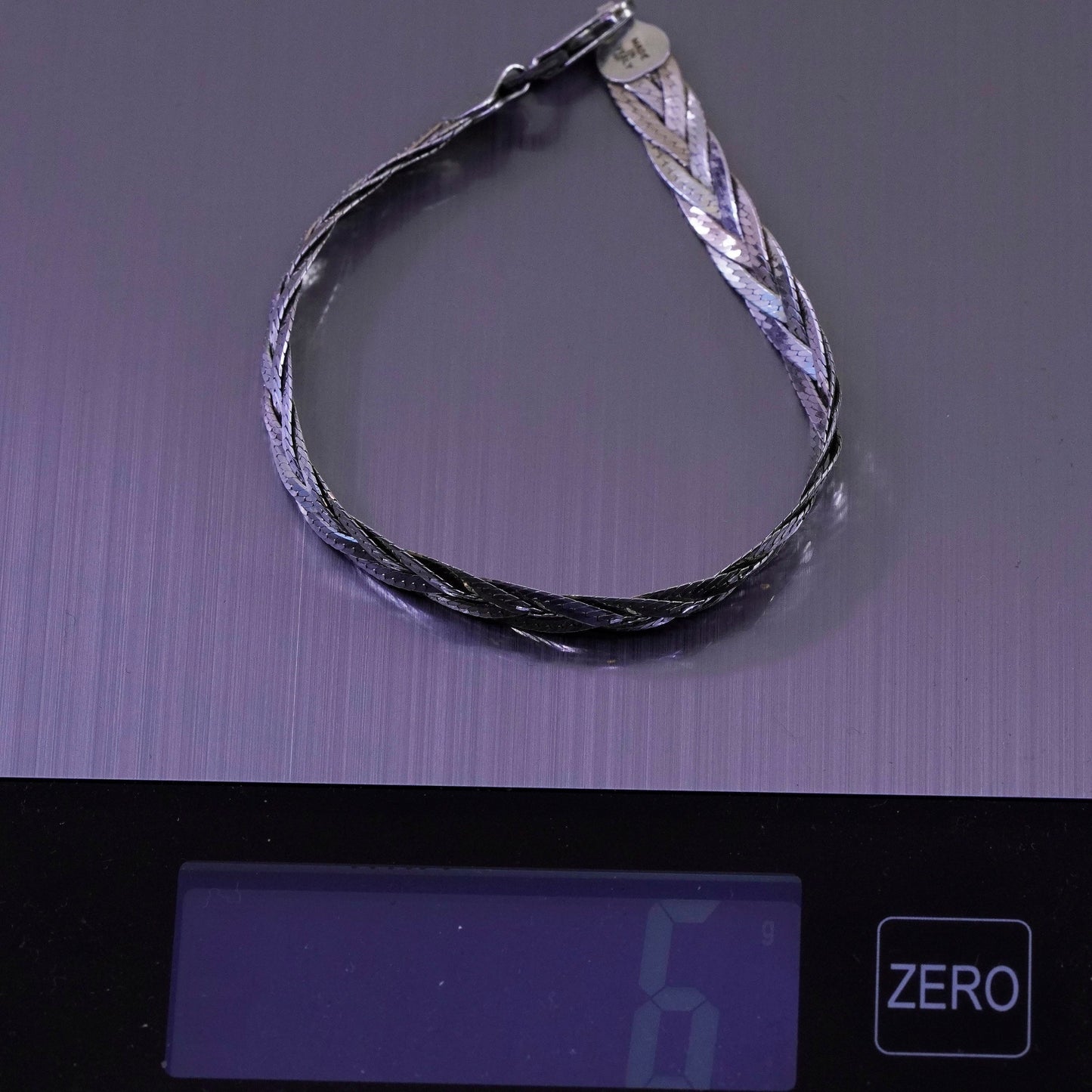 7”, 7mm, Vintage sterling 925 silver herringbone chain, woven bracelet
