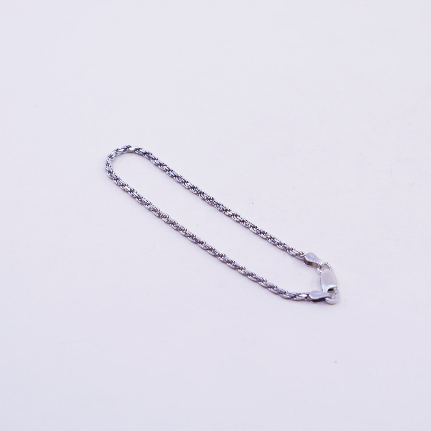 6.75”, 2mm, Vintage sterling silver bracelet, Italy made 925 rope chain
