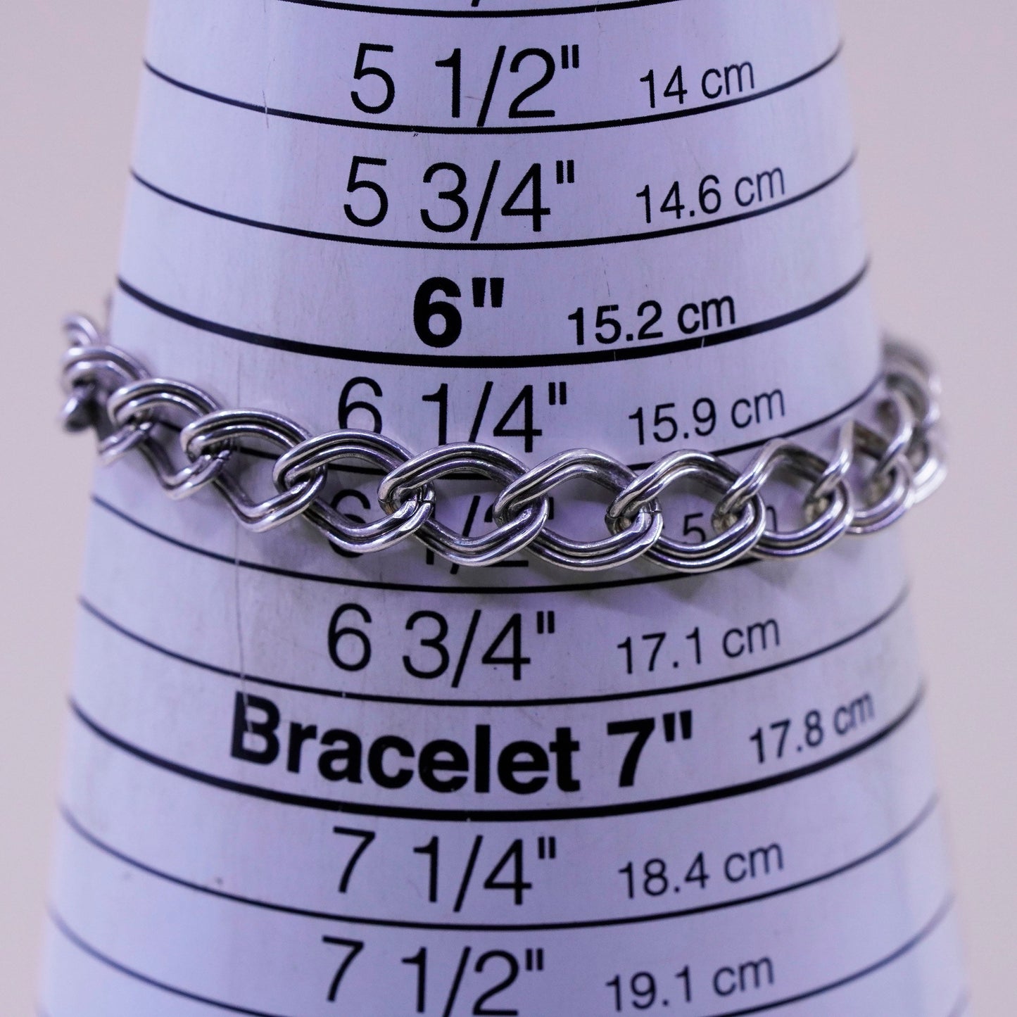 6.5”, 9mm, Vintage sterling silver double curb bracelet, 925 chain