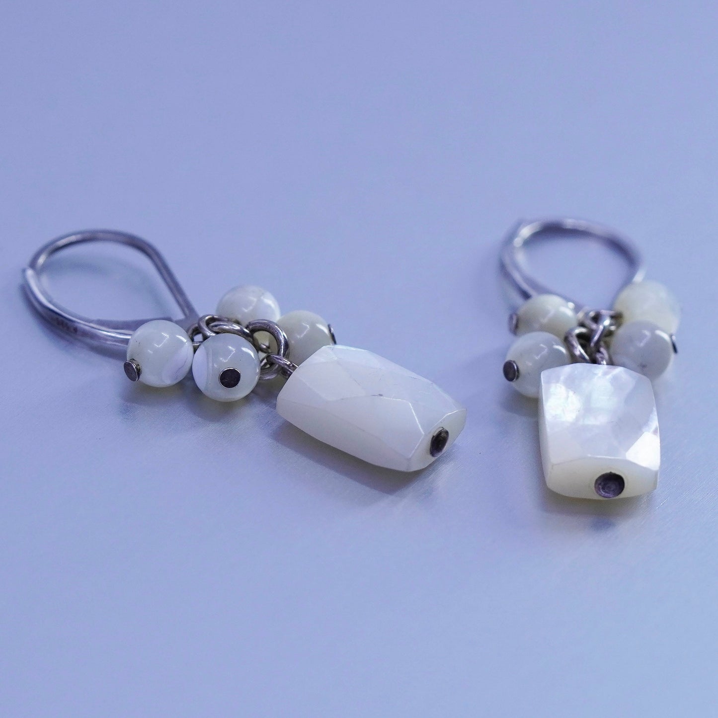 Vintage Sterling 925 silver handmade earrings with bead mother of pearl