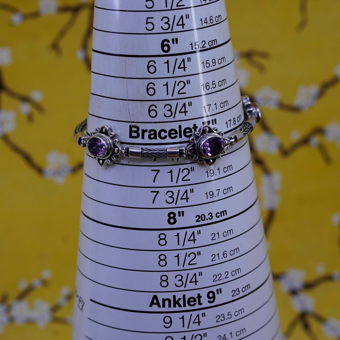 7.25”, Sterling silver handmade bracelet, bold 925 wheat chain amethyst