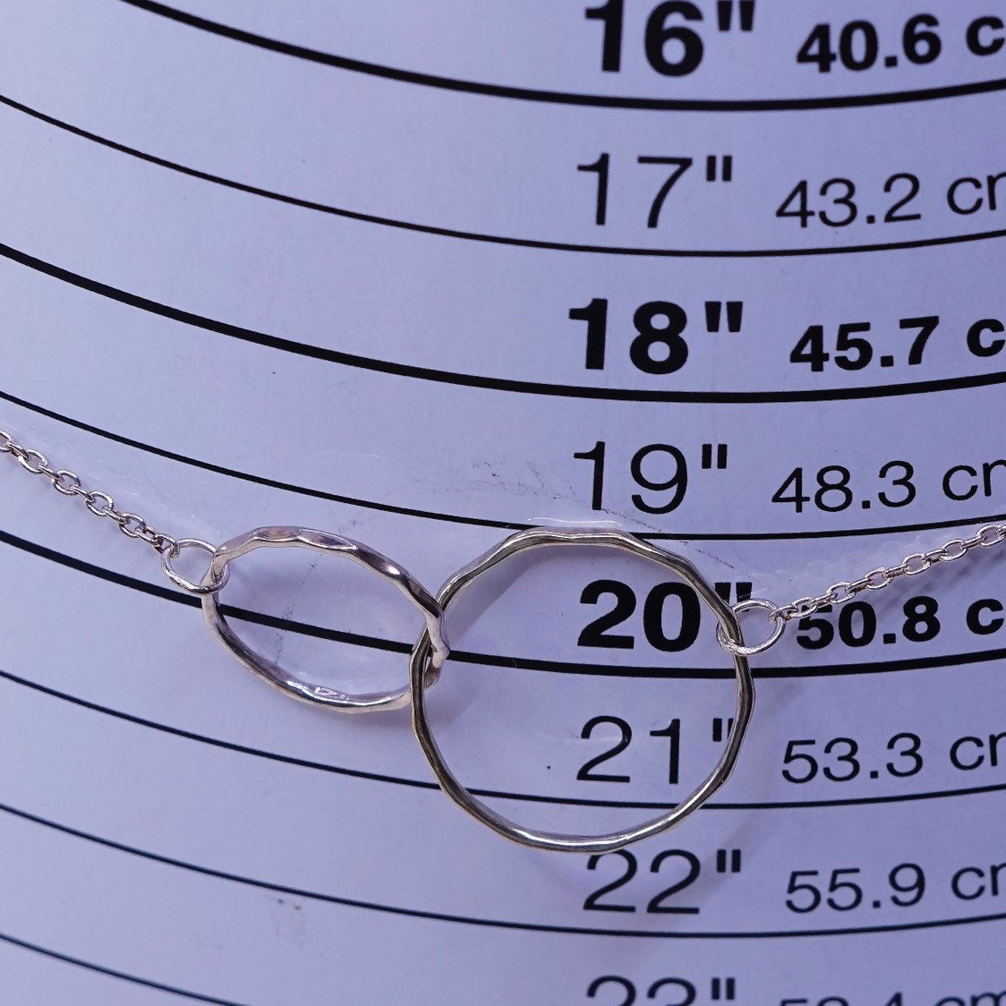 16”+2”, 1mm, sterling 925 silver necklace circle chain w/ double circle pendant
