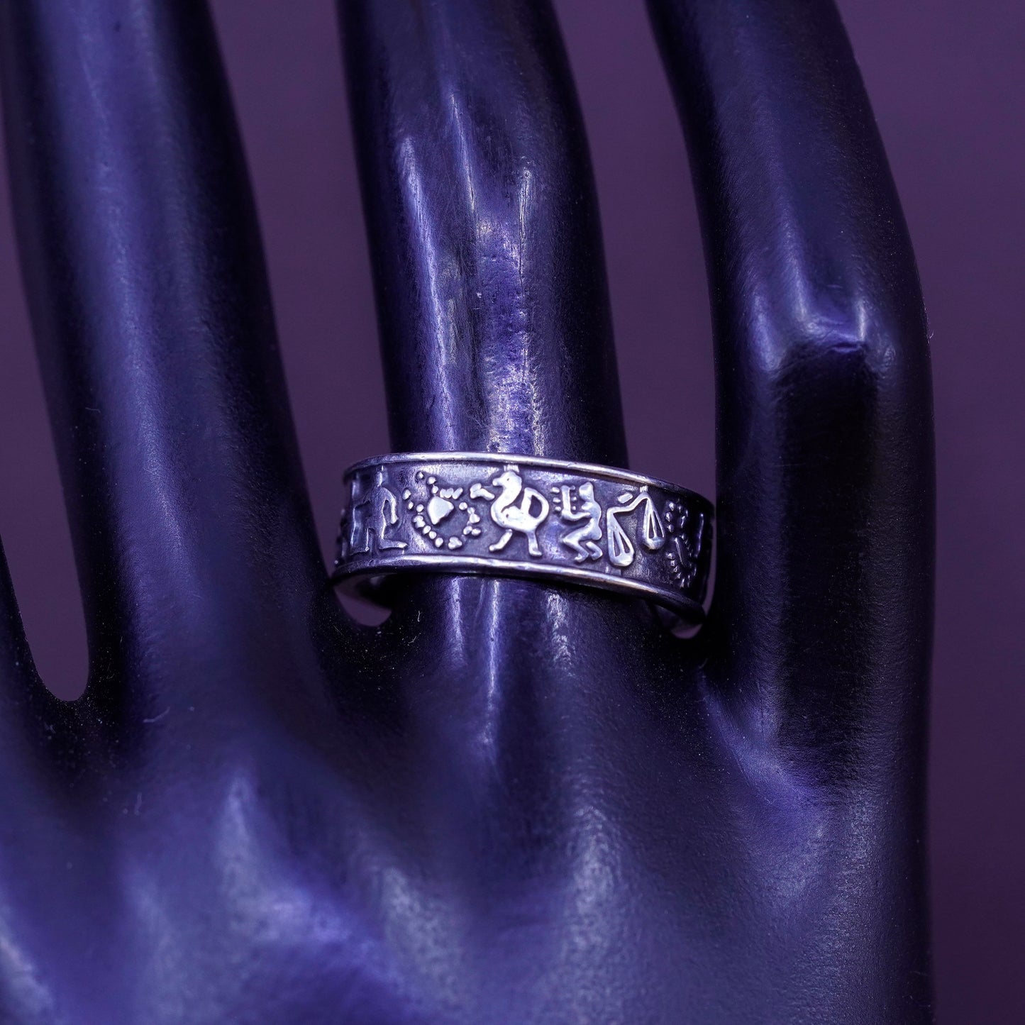 Size 9, southwestern Sterling silver handmade ring, 925 all 12 sign star band