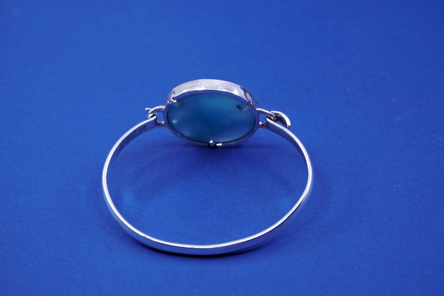 7”, Sterling silver handmade bracelet, 925 hinged bangle w/ butterfly and jade