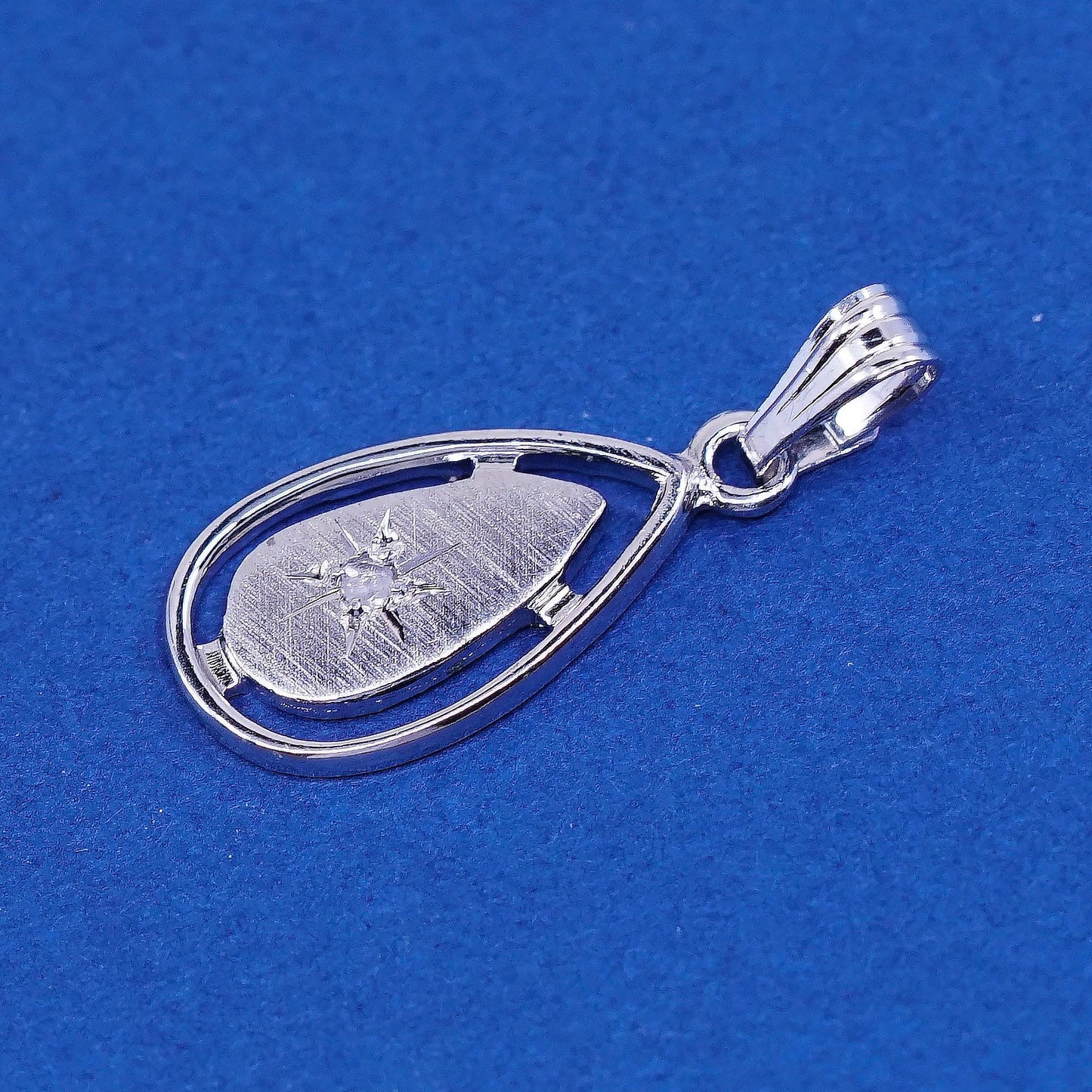 vtg Sterling silver Handmade pendant, 925 teardrop N genuine diamond