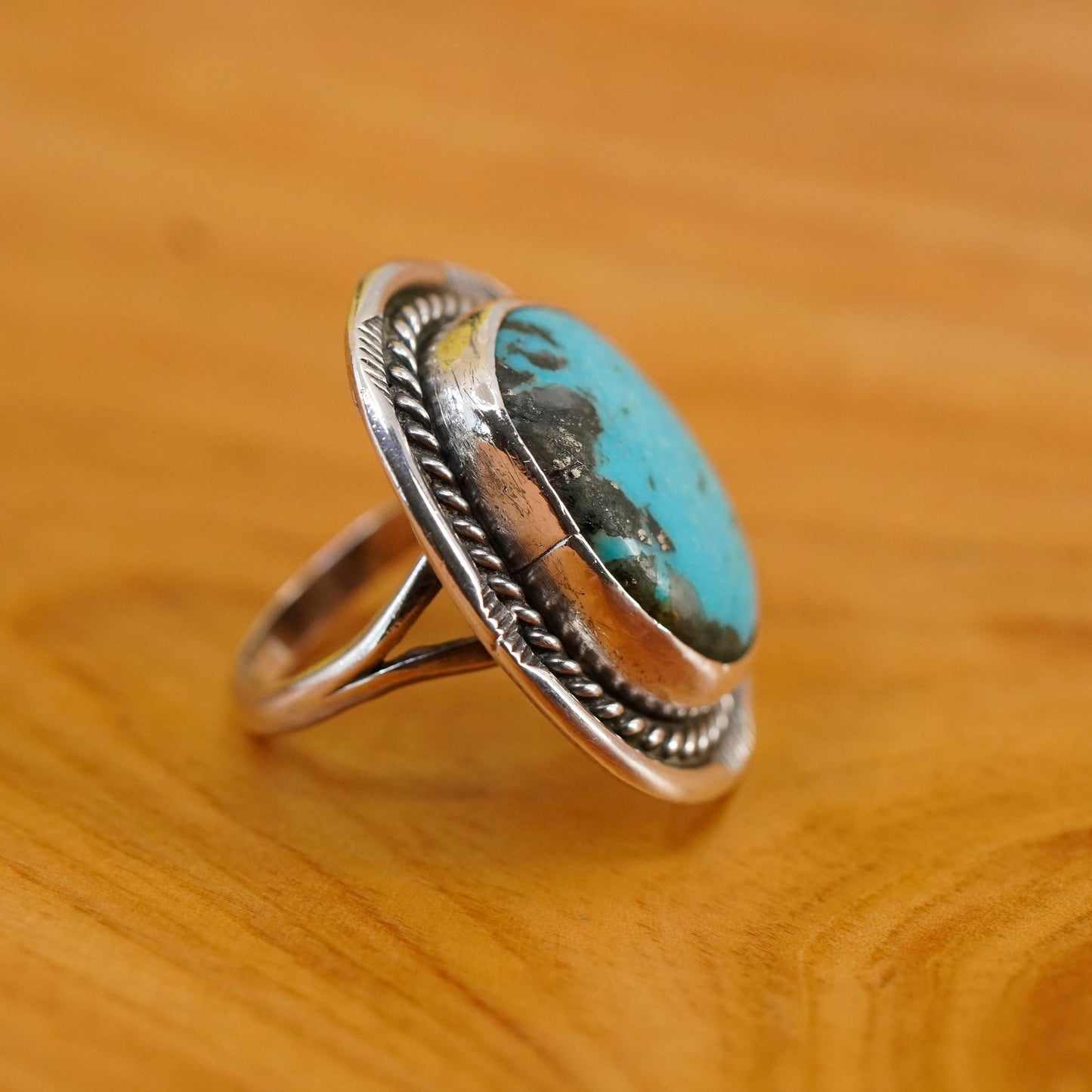 Size 5, Sterling 925 silver ring, Native American, Navajo creek turquoise