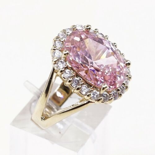 Sz 6.25, Gold Over Sterling Silver Ring, 925 Silver Cocktail Ring W/ pink Cz