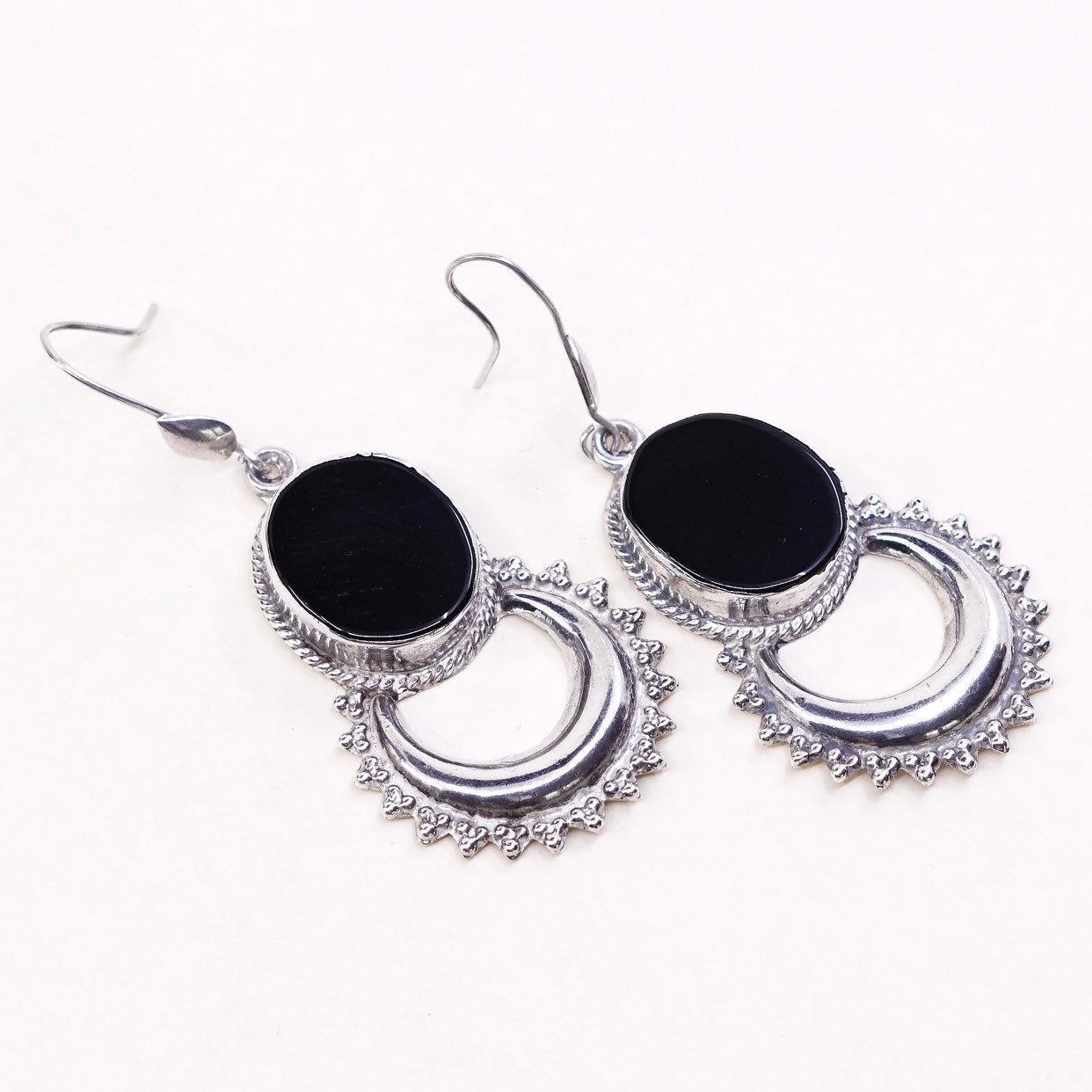 Sterling 925 silver handmade earrings w/ obsidian and beads around