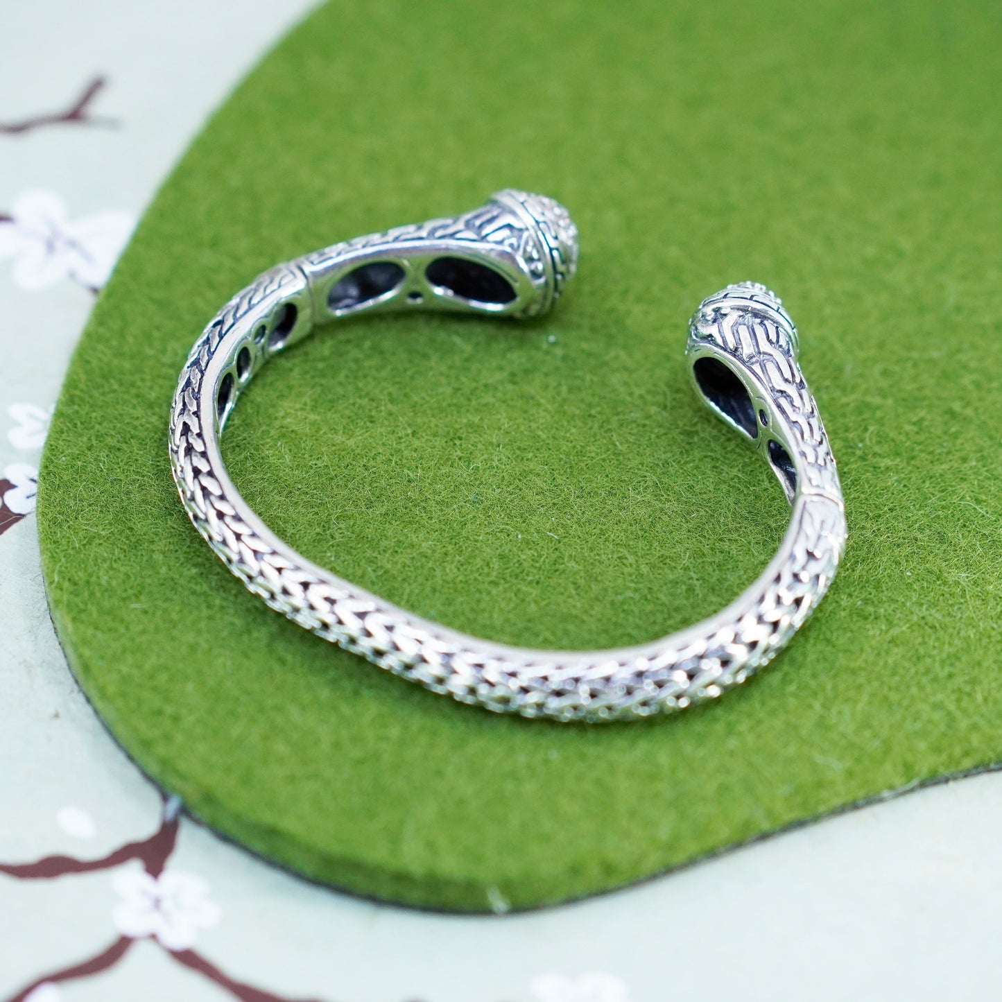 6.5”, Sterling silver bracelet, handmade 925 wheat cable cuff with cluster cz