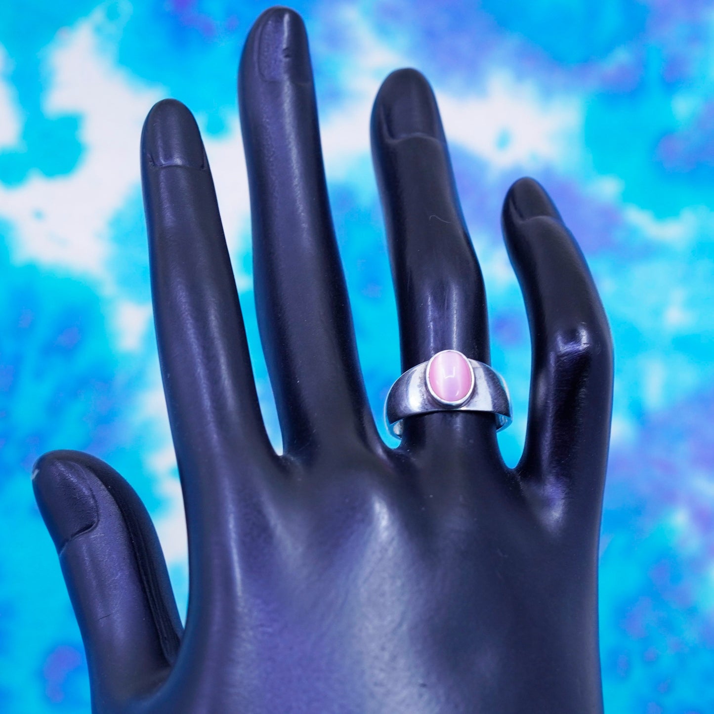 Size 6.5, vintage Sterling silver handmade ring, 925 band with pink cats eye