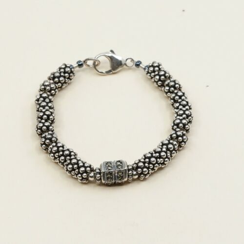 6”, 6mm, Vtg Sterling 925 Silver Handmade Ball Bead Bracelet, Stamped 925