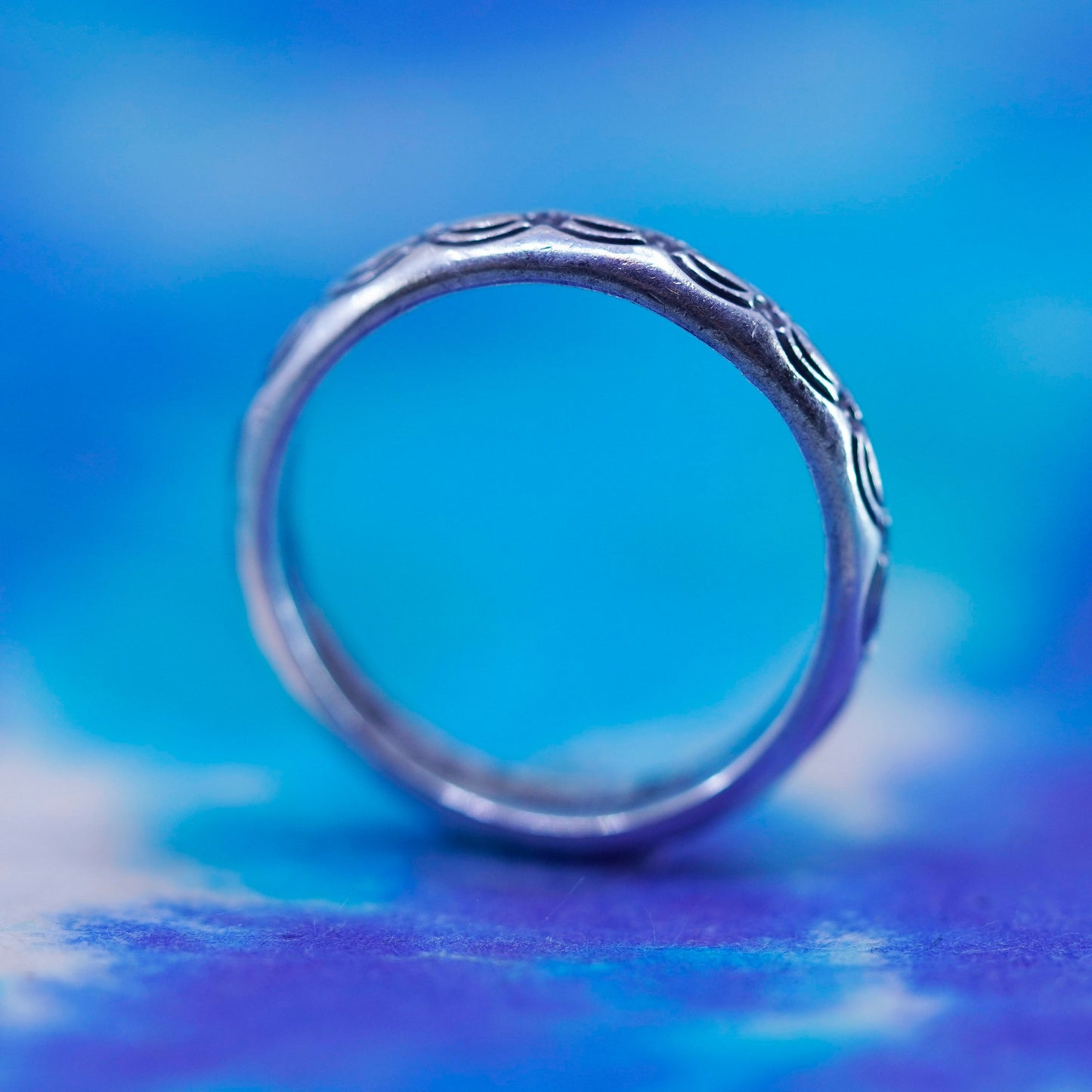 Size 8, Sterling silver handmade ring, southwestern textured 925 stackable band