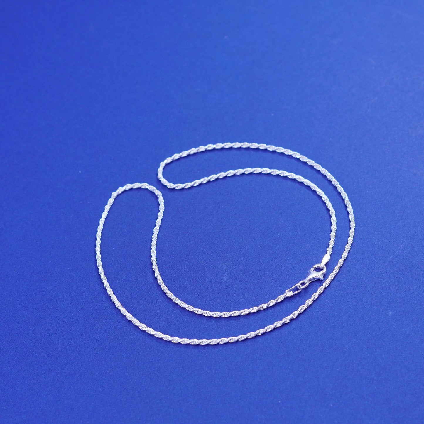 18”, 1.6mm, vintage Sterling silver handmade necklace, 925 diamond rope chain