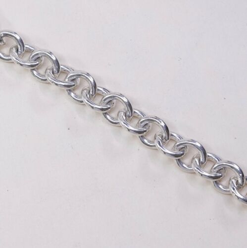 6.75”, 10mm, Vtg Sterling Silver Handmade Bracelet, 925 bold circle Charm chain