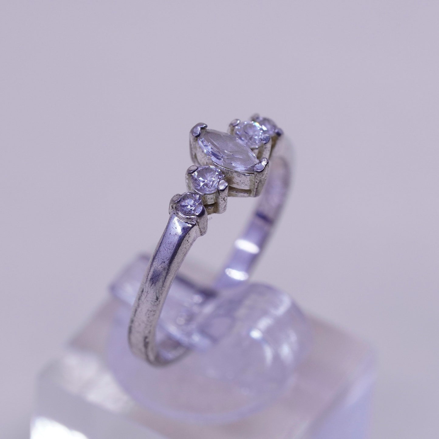 Size 8.25, vintage Sterling 925 silver Statement ring w/ marquise Cz