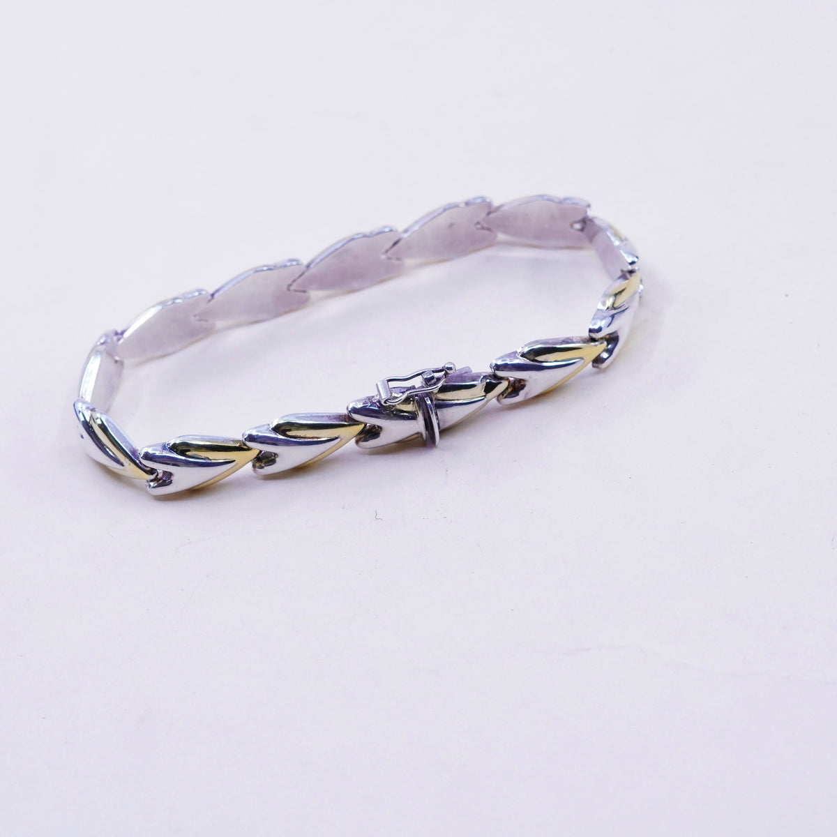 7.25”, vintage Two Tone Italy Sterling silver chain, 925 tennis bracelet