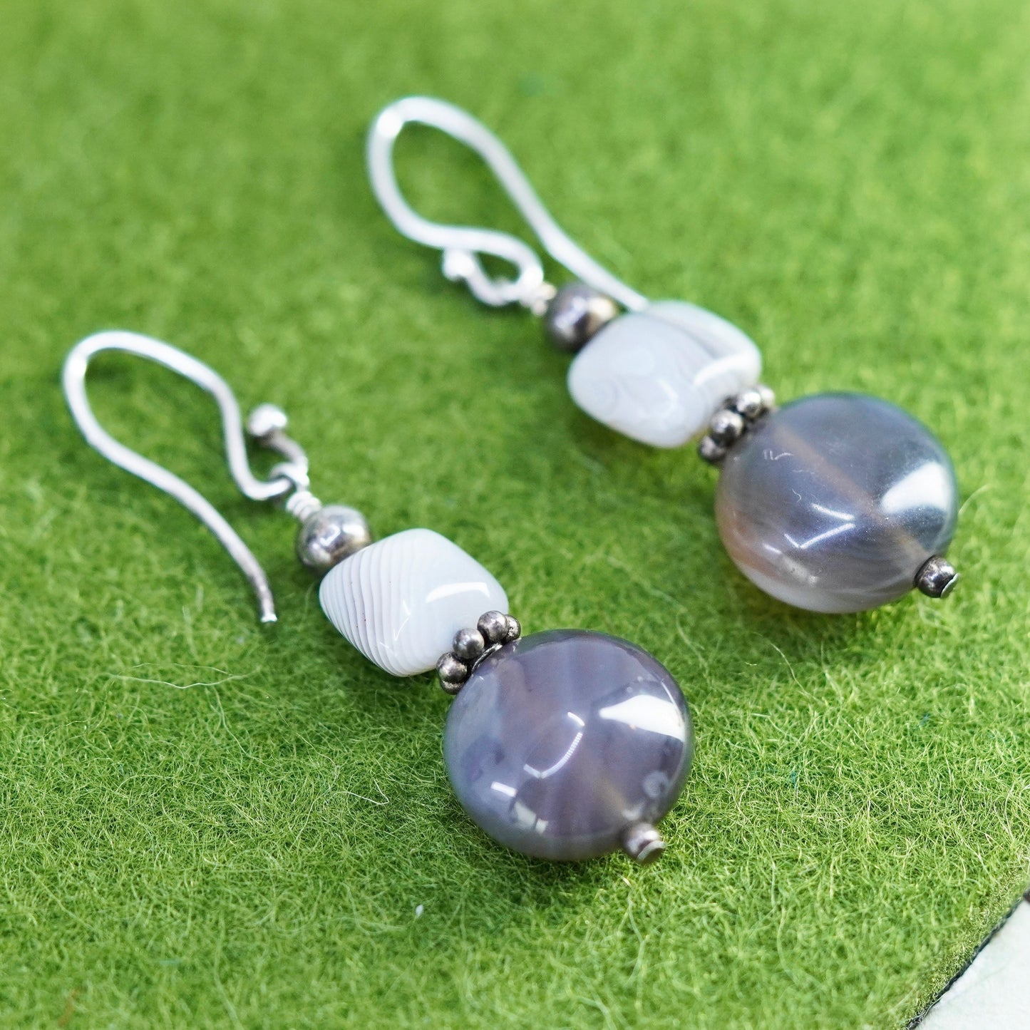 Vintage Sterling silver handmade earrings, garnet agate beads