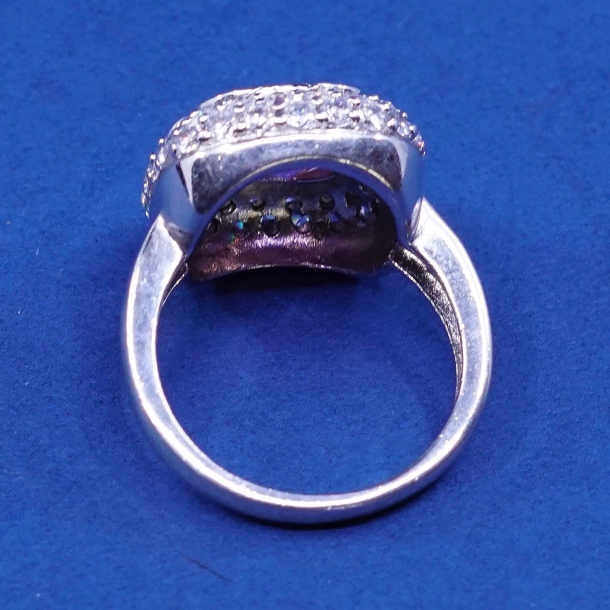 Size 8.25, vtg Sterling silver ring, 925 w/ pink N clear crystal stones