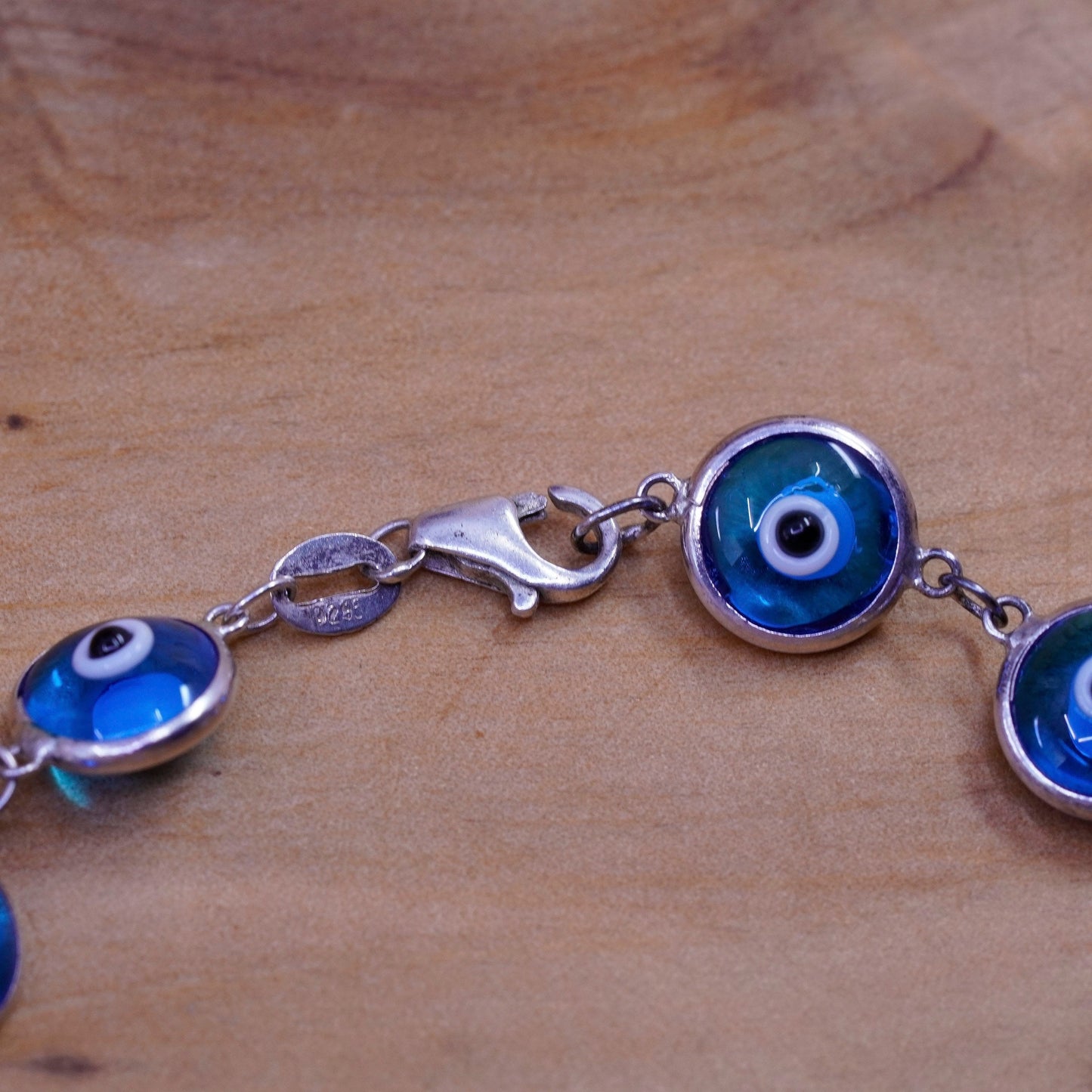 7”, vintage sterling 925 silver handmade bracelet blue evil eye bracelet