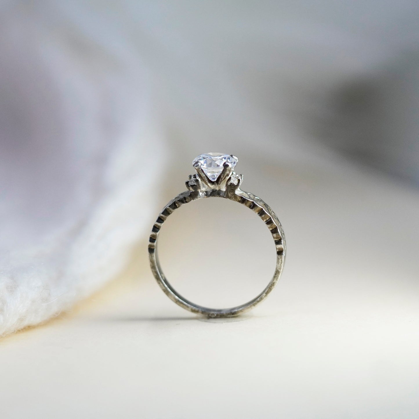 Size 9, vtg sterling 925 silver ring with round CZ, stackable engagement band