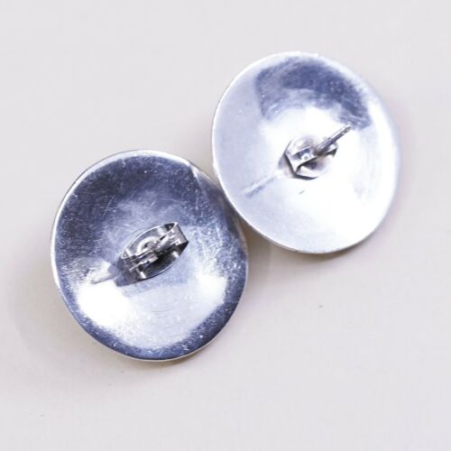 Vintage Sterling Silver Handmade Earrings, Navajo 925 Button Studs W/ Turquoise