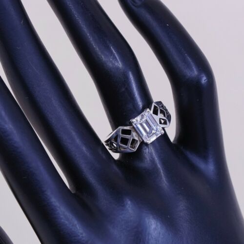 Sz 6.75 Vtg Sterling silver handmade ring, 925 silver Engagement band W/ CZ