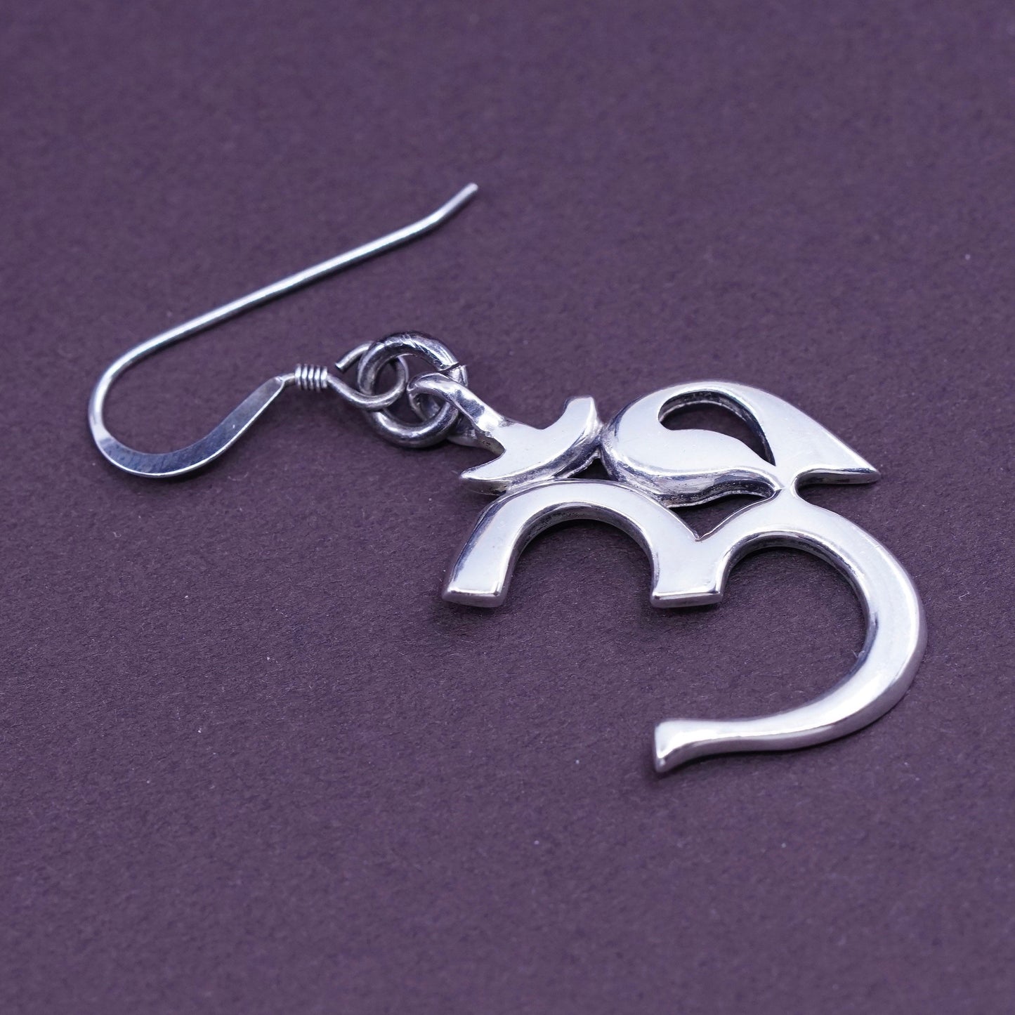 Vintage Om Aum Sterling silver handmade earrings, 925 Hammered 30 dangles